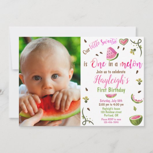 Photo Watermelon birthday invitation 1st birthday (Devant)