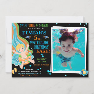 Photo Waterslide anniversaire invitation Pool