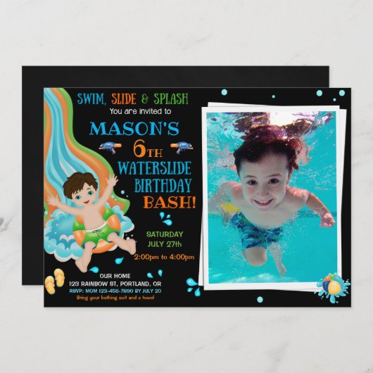 Photo Waterslide anniversaire invitation Waterpark (Devant / Derrière)