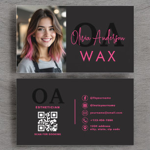 Photo Wax Esthetician QR Code Hot Pink Black Visitekaartje