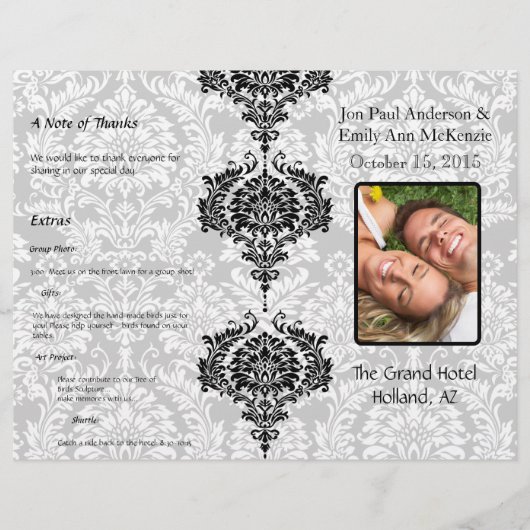 Photo Wedding Program Black Damask (Voorkant)