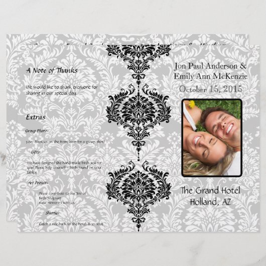 Photo Wedding Program Black Damask (Voorkant / Achterkant)