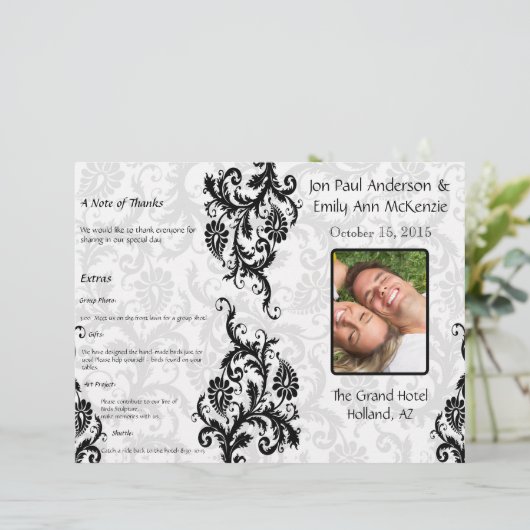 Photo Wedding Program Black Damask (Staand voorkant)