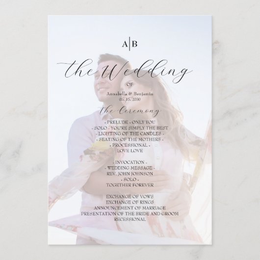 Photo Wedding Program with Monogram Programma (Voorkant)