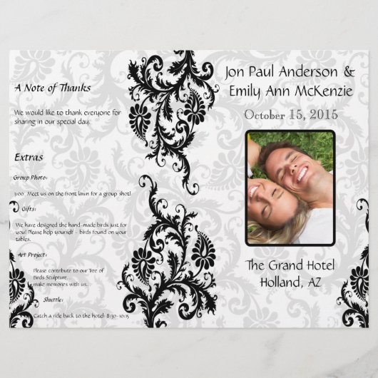 Photo Wedding Programme Black Damask (Devant)