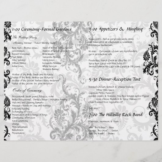 Photo Wedding Programme Black Damask (Dos)