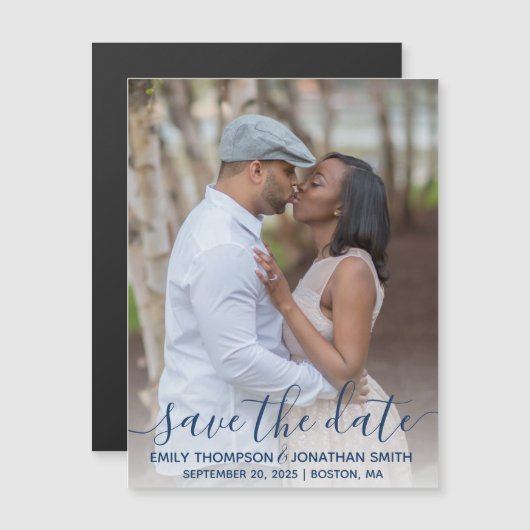 Photo Wedding Save The Date Magnets in Navy (Devant / Derrière)