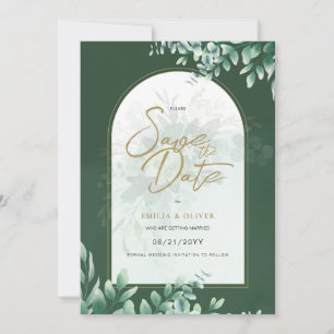 PHOTO Wedding Save the Date Rustic Botanical Green Kaart