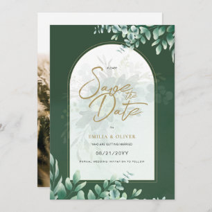 PHOTO Wedding Save the Date Rustic Botanical Green Kaart