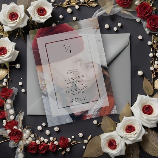 Photo Wedding Vellum Transparency Effect Initials Uitnodigingen