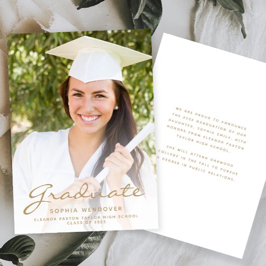 Photo White Gold Script Grad Faire-part 2025