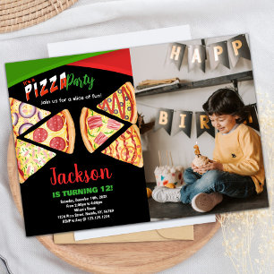 Photo White Red Green Pizza Invitations Anniversai