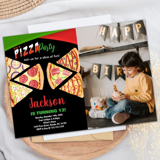 Photo White Red Green Pizza Invitations Anniversai
