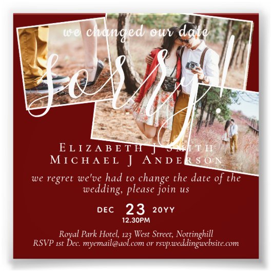 PHOTO-wijziging begroting nieuwe datum uitgesteld Foto Afdruk (Voorkant)