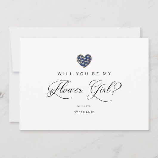 Photo Will You Be My flower Girl Navy Heart (Voorkant)