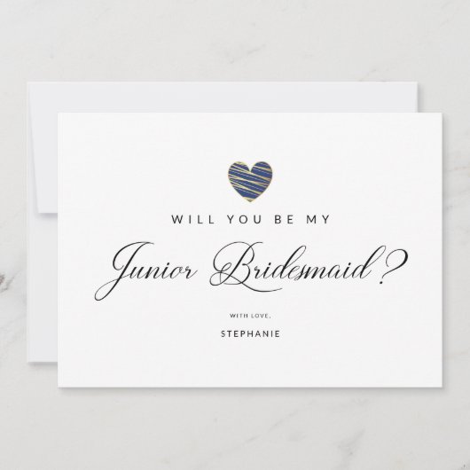 Photo Will You Be My Junior Bridesmaid Navy Heart (Voorkant)