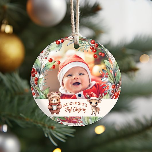 Photo Woodland Animals Baby First Christmas