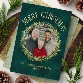 Photo Wreath Gold Foil Christmas Card Folie Feestdagenkaart