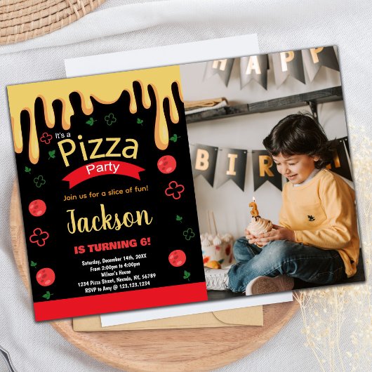 Photo Yellow Red Green Pizza Invitations Anniversa
