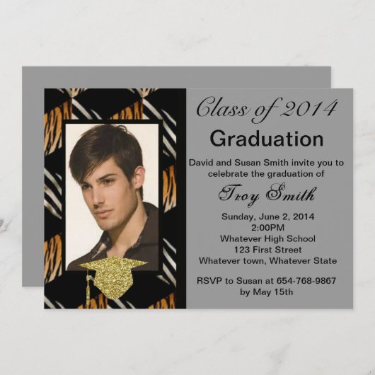 Photo Zebra And Tiger Graduation Invitation (Devant / Derrière)