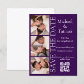 PhotoBooth Modern Script 3 foto's QR-code paarse Save The Date (Voorkant / Achterkant)