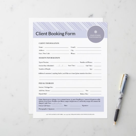 Photographe Client Formulaire de contrat Modèle (Devant/Arrière en situation)