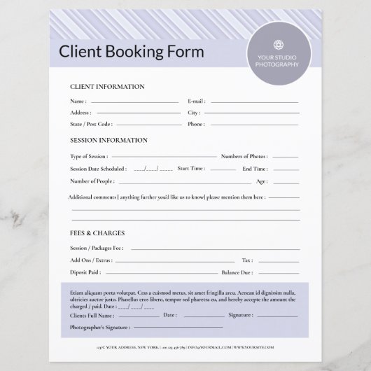 Photographe Client Formulaire de contrat Modèle (Devant)