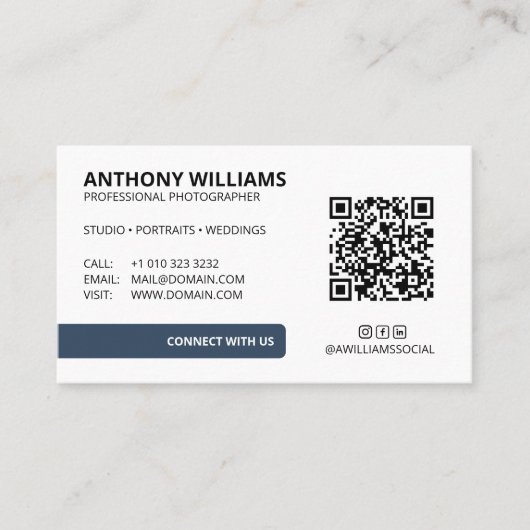 Photographe moderne de code QR Carte de visite (Devant)