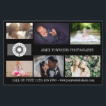 Photographe professionnel Black Logo Collage QR<br><div class="desc">Circulaire marketing pour un photographe professionnel personnalisé avec vos photos,  logos,  coordonnées,  texte personnalisé et code QR. Un flyer promotionnel collage photo noir pour votre petite entreprise imprimé avec des photos de votre portfolio,  votre logo,  et au dos vos coordonnées,  code QR et plus encore.</div>