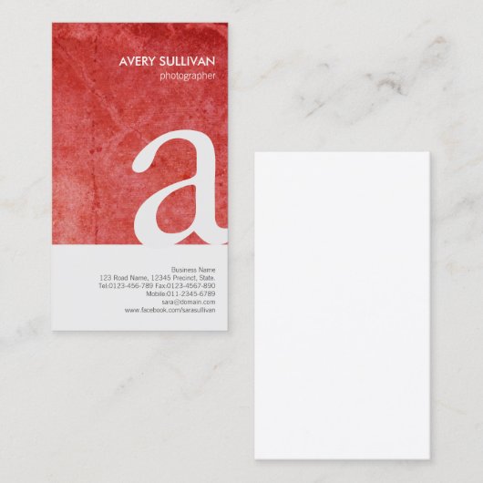 Photographe Red Grunge Carte de visite (Devant / Derrière)