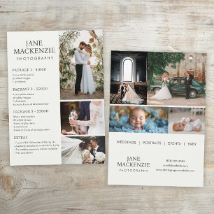 Photographe   Services de liste de prix   Carte si