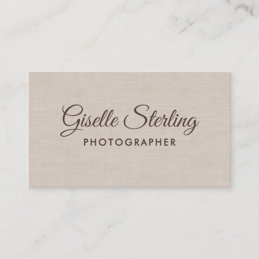 Photographer Beige Linen Modern Elegant QR Code Visitekaartje (Voorkant)