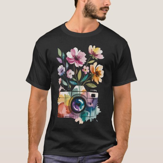 Photographer Camera Photography With Floral Waterc T-shirt (Voorkant)