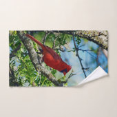 Photographie d'oiseau sauvage du cardinal rouge (Serviette à main)