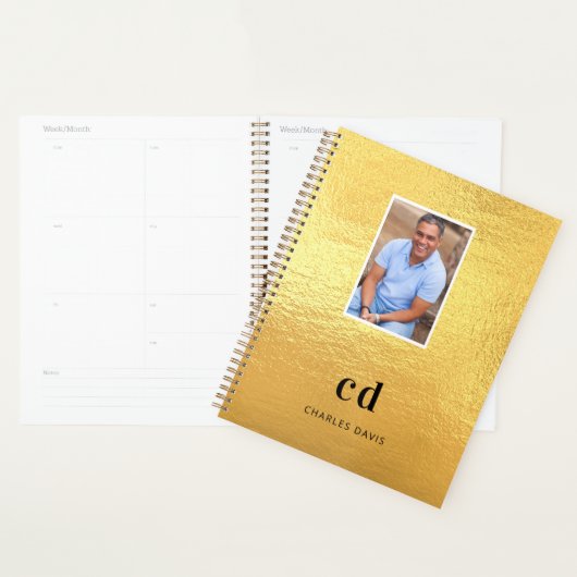 Photographie en métal or monogramme initiales nom  (Devant avec enveloppe)