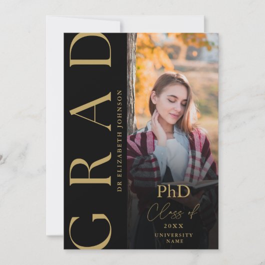 Photographie noir et or Faire-part de doctorat (Devant)