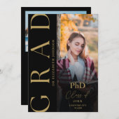 Photographie noir et or Faire-part de doctorat (Devant / Derrière)