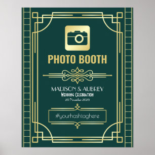 Photomaton de mariage Art déco enseigne dorée vert