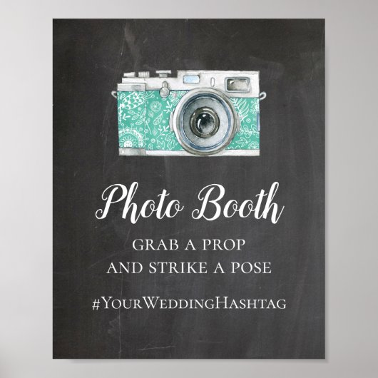 Photomaton tableau noir mariage. Moderne hashtag (Devant)