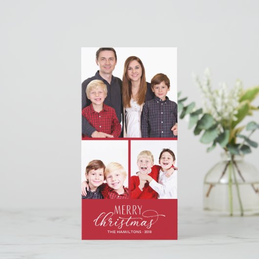 Photos Cartes de Noël 3 Photos Script chic (Debout devant)