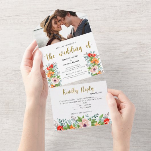 Photos d'aquarelle tout en un mariage Invitation (Déchirure)