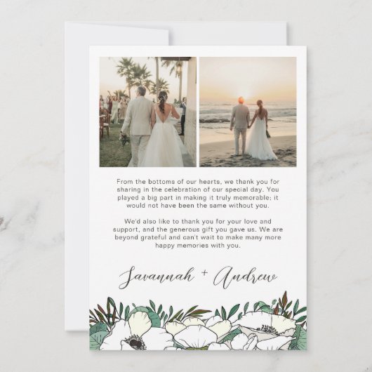 Photos de Mariage Anemones Blanches Merci Note (Dos)