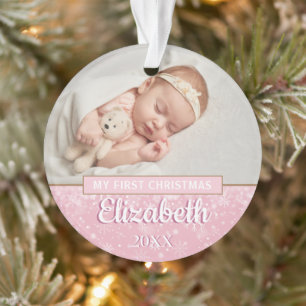 Photos de Noël Pink First Baby's Photos Snowflakes