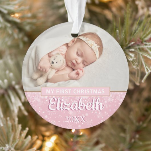 Photos de Noël Pink First Baby's Photos Snowflakes (Arbre)