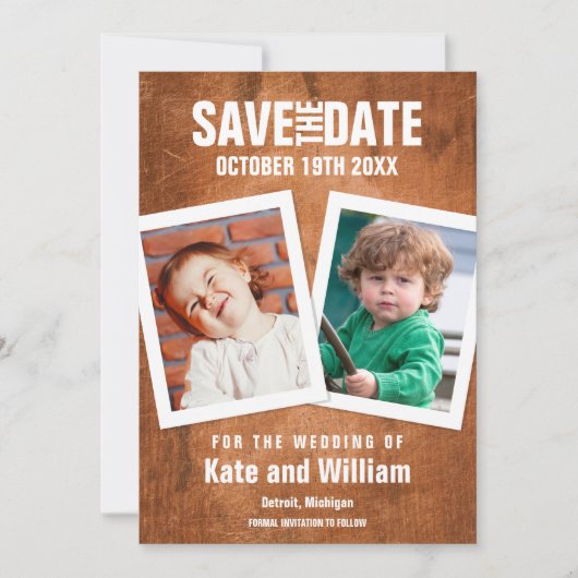 Photos d'enfance Bois Vintage Save the Date (Devant)