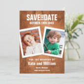 Photos d'enfance Bois Vintage Save the Date (Debout devant)