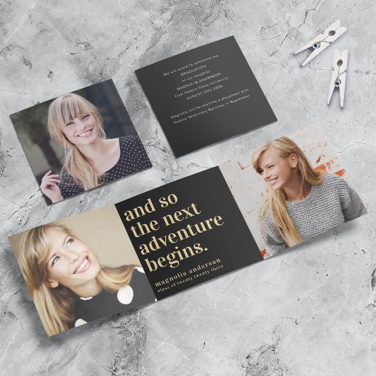 Photos d'or noir plié Faire-part de graduation