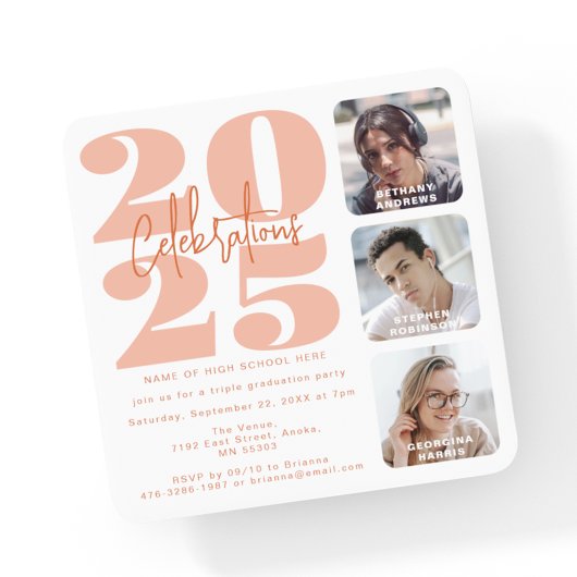Photos Peach Triple Graduation Invitation