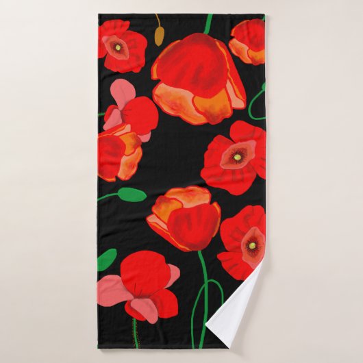 Photos rouges sur arrière - plan noir (Serviette de bain)