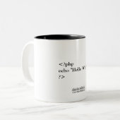 PHP "Hallo World" koffie Mok (Voorkant links)